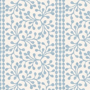 {linen look} Block Print Branch Stripe (Xlarge), ivory sky blue