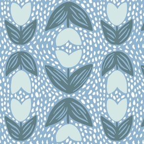Tulips in a garden with snow drops easter brunch decor geometric spring holiday design blue JUMBO 12in-repeat