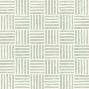 {linen look} Block Print Weave Check (Large), ivory pale green