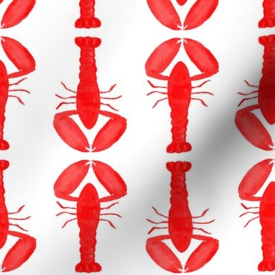 small - Lobsters in geometric rows - watercolor bright red on white