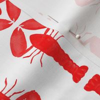 small - Lobsters in geometric rows - watercolor bright red on white