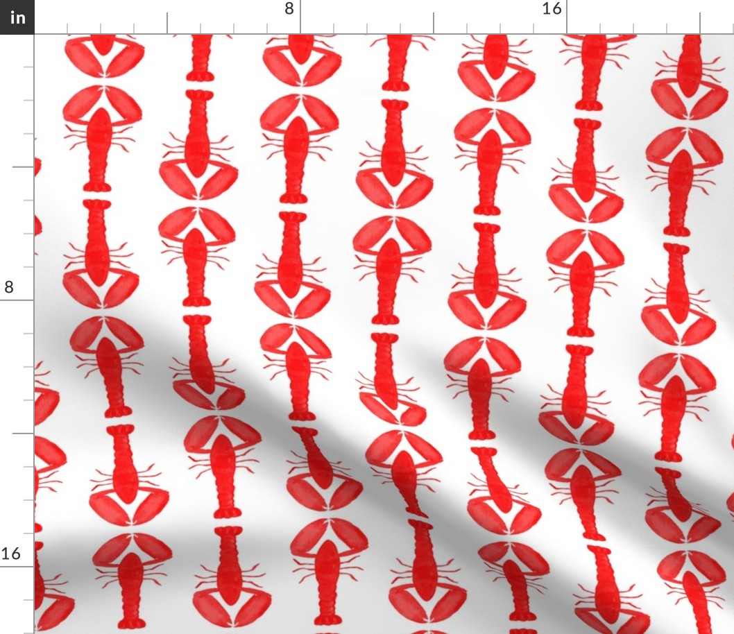 small - Lobsters in geometric rows - watercolor bright red on white