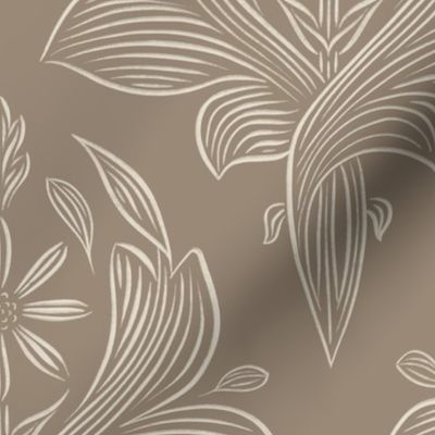 large scale// classic botanical line art - grey brown_ pale grey chalk