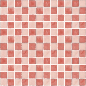 Hand Painted Watercolor Check Board Pattern in Coral Red