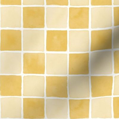 Hand Painted Watercolor Check Board Pattern in Buttercup Yellow