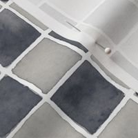 Hand Painted Watercolor Check Board Pattern in Dark Gray Blue