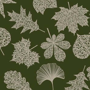 Leaf Lace Leaf Outline Pattern in Ivory and Olive