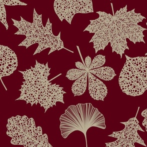 Leaf Lace Leaf Outline Pattern in Ivory and Burgundy