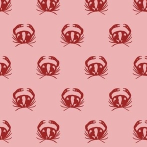 small - Crabs in geometric rows - scarlet smile red on tea rose pink