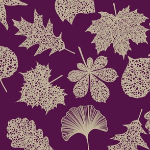Leaf Lace Leaf Outline Pattern in Ivory and Plum