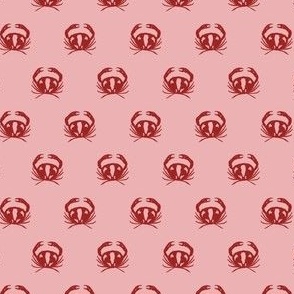micro - Crabs in geometric rows - scarlet smile red on tea rose pink