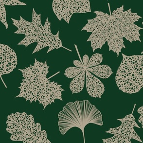 Leaf Lace Leaf Outline Pattern in Ivory and Emerald