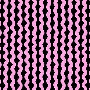 Extra Small Wavy stripe - pink and black - Lavender Pink organic stripe on a black background - abstract geometric minimal modern lines - girly wallpaper