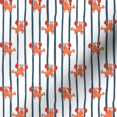 Extra Small - Cute lobster stripe - orange red lobsters on a blue and white stripe - cute kids nursery childrens clothing - preppy summer kawaii