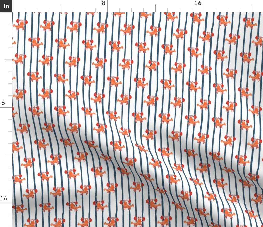 Extra Small - Cute lobster stripe - orange red lobsters on a blue and white stripe - cute kids nursery childrens clothing - preppy summer kawaii