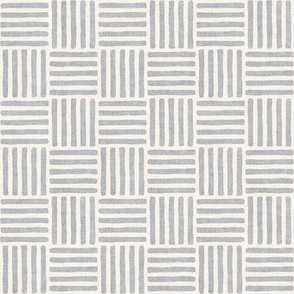 {linen look} Block Print Weave Check (Large), ivory light gray