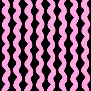 Large Wavy stripe - pink and black - Lavender Pink organic stripe on a black background - abstract geometric minimal modern lines - girly wallpaper