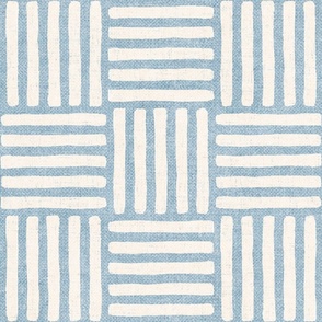 {chunky linen} Block Print Weave Check (Jumbo), ivory sky blue