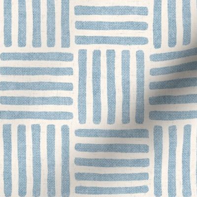 {linen look} Block Print Weave Check (Large), ivory sky blue
