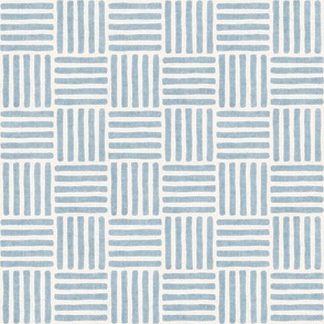 {linen look} Block Print Weave Check (Large), ivory sky blue