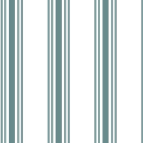 Medium - 5 stripes - Teal green on white - Benjamin Moore Aegean Teal - classic coastal neutral wallpaper - Farmhouse ticking stripe