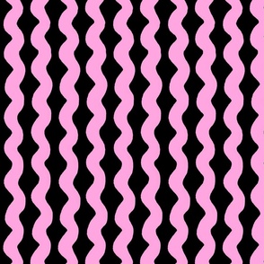 Medium Wavy stripe - pink and black - Lavender Pink organic stripe on a black background - abstract geometric minimal modern lines - girly wallpaper
