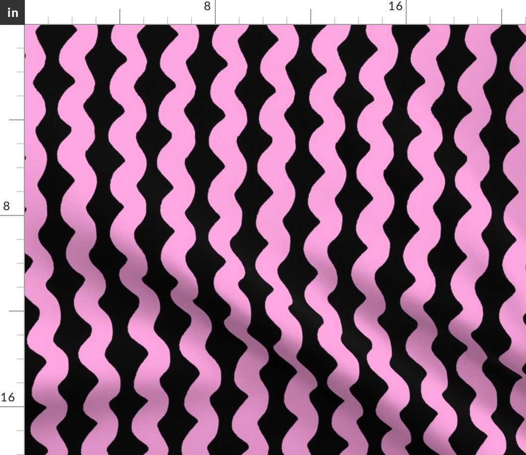 Medium Wavy stripe - pink and black - Lavender Pink organic stripe on a black background - abstract geometric minimal modern lines - girly wallpaper