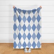 Large - harlequin diamond - Cornflower blue and white - hand drawn brush stroke - Rhombus Lozenge pattern Checkered Geometric - fun happy boy nursery wallpaper