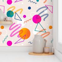 Party wall design challenge : colourful pink orange and blue geometric 80s memphis inspired wallpaper  pattern