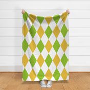 Large - harlequin diamond - Bright medium green Mustard yellow and white - hand drawn brush stroke - Rhombus Lozenge pattern Checkered Geometric - fun happy boy nursery wallpaper