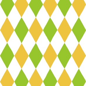 Large - harlequin diamond - Bright medium green Mustard yellow and white - hand drawn brush stroke - Rhombus Lozenge pattern Checkered Geometric - fun happy boy nursery wallpaper