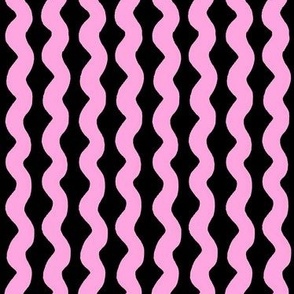 Small Wavy stripe - pink and black - Lavender Pink organic stripe on a black background - abstract geometric minimal modern lines - girly wallpaper
