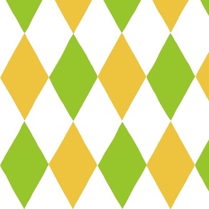 Medium - harlequin diamond - Bright medium green Mustard yellow and white - hand drawn brush stroke - Rhombus Lozenge pattern Checkered Geometric - fun happy boy nursery wallpaper
