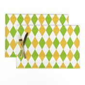 Small - harlequin diamond - Bright medium green Mustard yellow and white - hand drawn brush stroke - Rhombus Lozenge pattern Checkered Geometric - fun happy boy nursery wallpaper