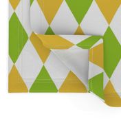 Small - harlequin diamond - Bright medium green Mustard yellow and white - hand drawn brush stroke - Rhombus Lozenge pattern Checkered Geometric - fun happy boy nursery wallpaper