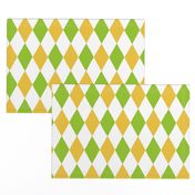 Small - harlequin diamond - Bright medium green Mustard yellow and white - hand drawn brush stroke - Rhombus Lozenge pattern Checkered Geometric - fun happy boy nursery wallpaper