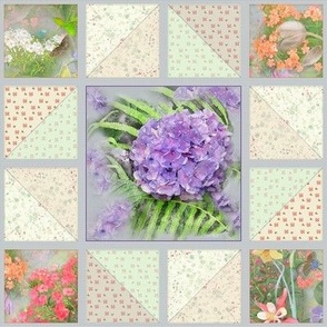 8x8-Inch Repeat of Faux Quilt with Purple Hydrangea