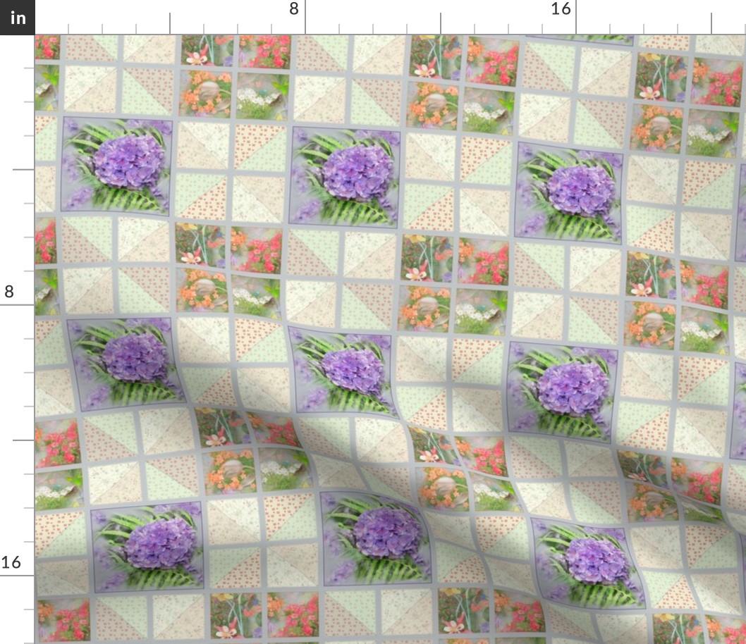 6x6-Inch Repeat of Faux Quilt with Purple Hydrangea