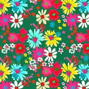 MidCentury 1960s Floral in Dark Green