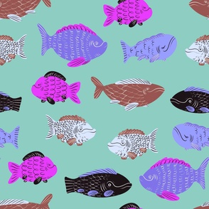 Large - Happy Fish - Purple, Brown, Black