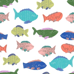 Large - Happy Fish - Blue, Green, Red, Yellow, Pink