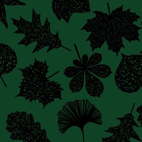 Leaf Lace Leaf Outline Pattern in Black and Emerald