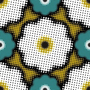 Large scale • Colorful halftone flowers - turquoise and mustard