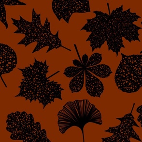 Leaf Lace Leaf Outline Pattern in Black and Rust