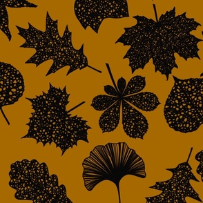 Leaf Lace Leaf Outline Pattern in Black and Marigold