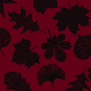 Leaf Lace Leaf Outline Pattern in Black and Burgundy