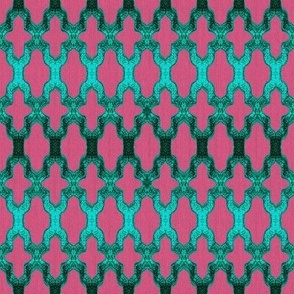 Faux Woven Quatrefoil Teal on Pink