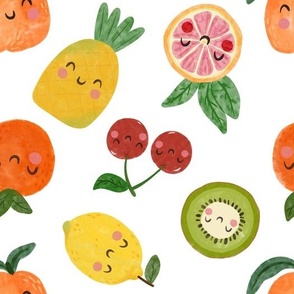 Cute Watercolor Tropical Fruits and Citrus 