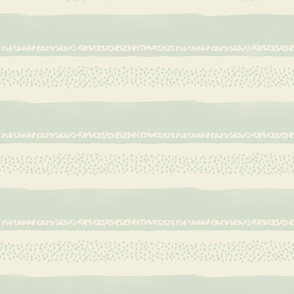 Summer Vacation - large hand drawn green mint and  beige horizontal stripes  and dots - nautical nursery kids wallpaper - retro coastal decor