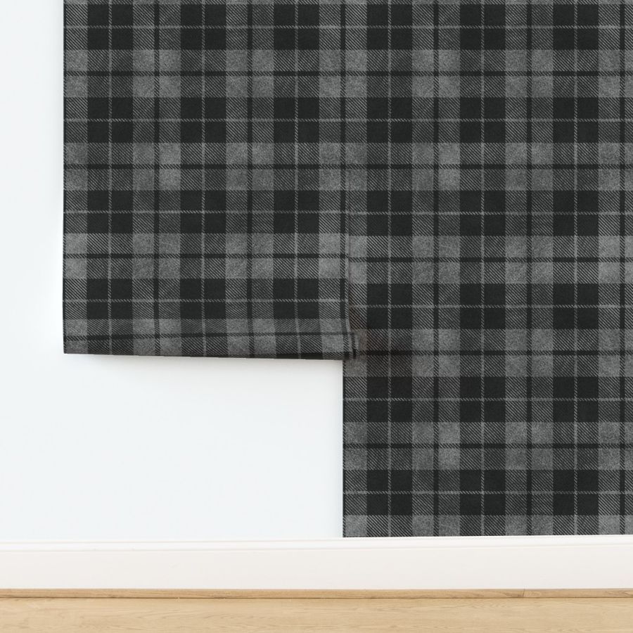 (Large) Dark Gray Monochromatic Heavily Textured Tartan Plaid